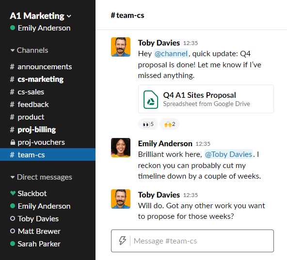 chat de equipo de slack